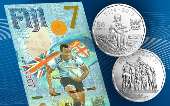 Pièce et billet commémoratifs 2017 des Fidji – 7$ Rugby – 50 cents