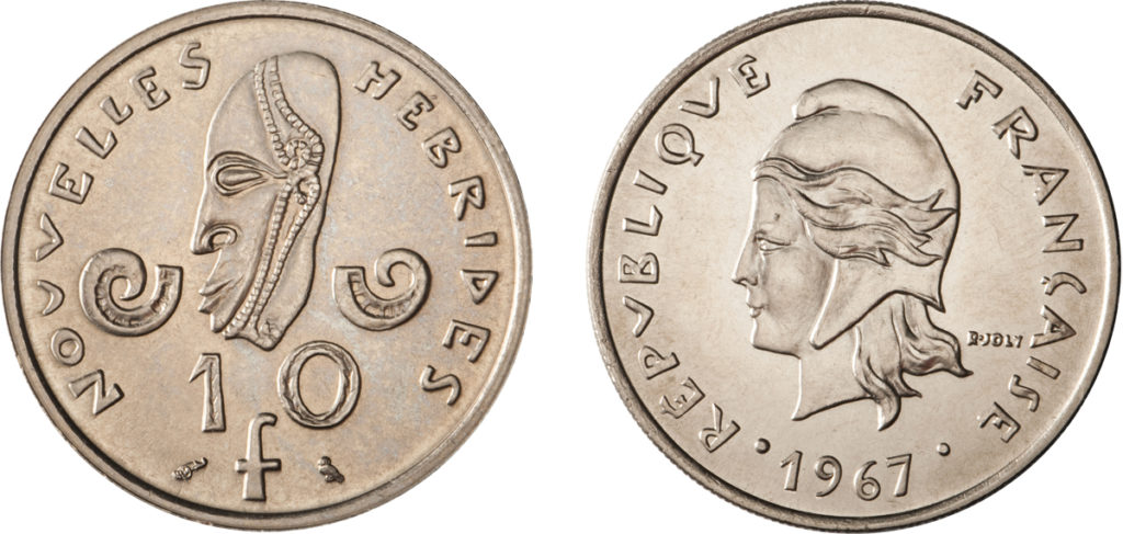 10 francs en nickel - 1967 - Nouvelles Hébrides - graveur, Raymond Joly