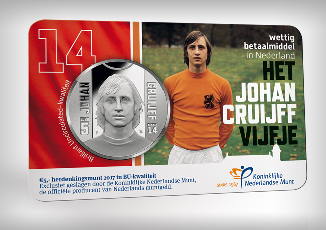 5 et 10€ Johan CRUYFF, les pièces commémorative 2017 de la KNM