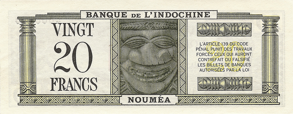 20 francs vert Polynésie française Émis en 1944 Impression Australienne