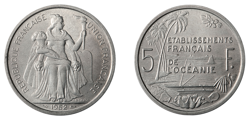 5 francs 1952 Etablissements français de l’Océanie, gravure de Bazor
