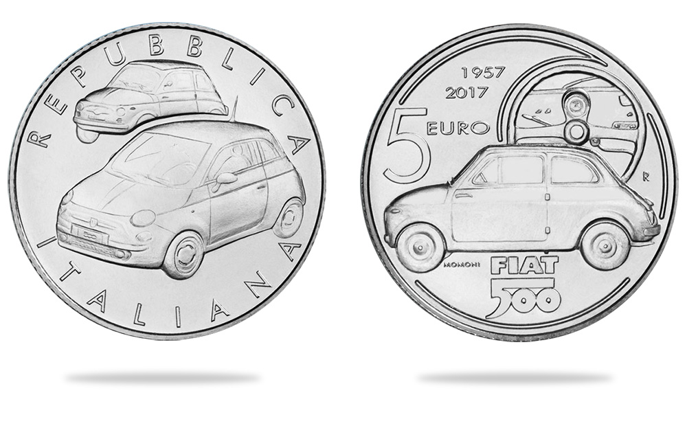 2017 italian €5 euro coin dedicated to FIAT 500 car - instituto poligrafico