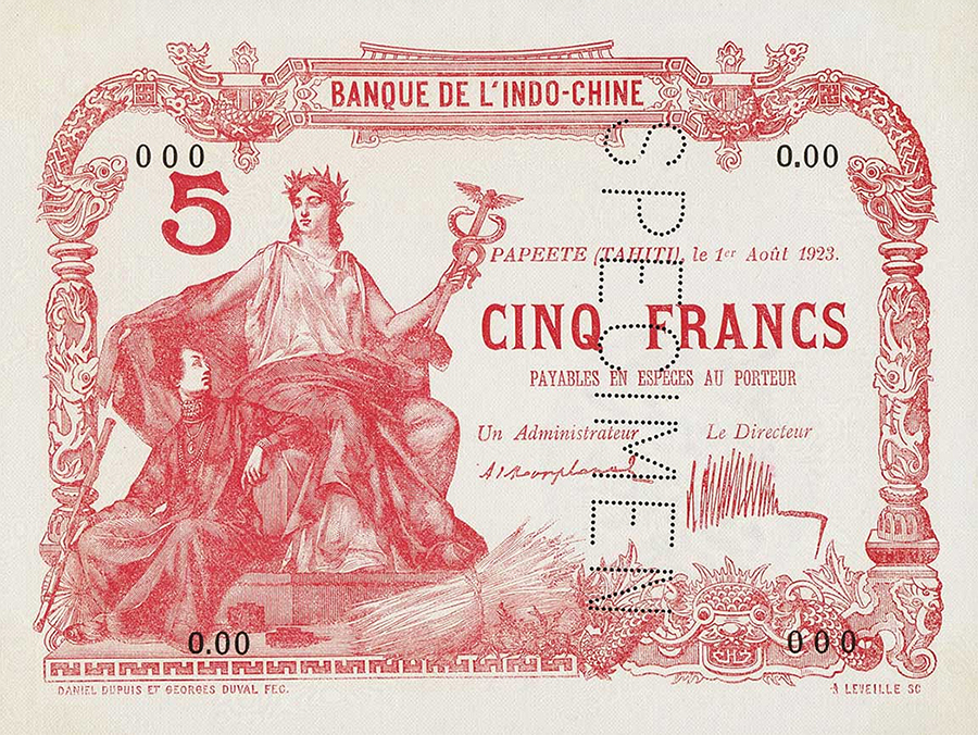 Cinq francs rouge, type 1875 Polynésie française - 1945 - La création du francs CFP et son introduction