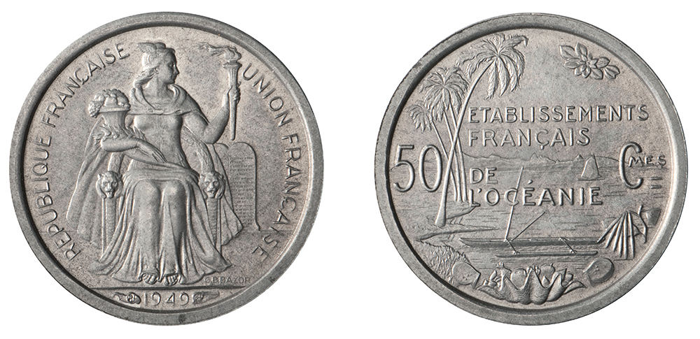 50 centimes 1949 Etablissements français de l’Océanie, gravure de Bazor - La création du francs CFP et son introduction