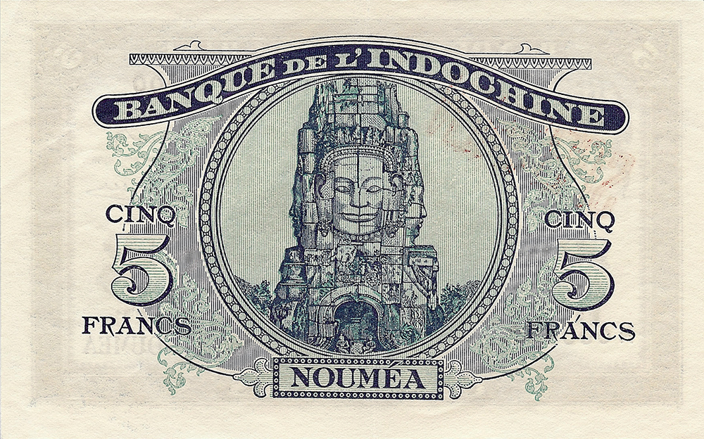 5 francs Minerve bleu Nouvelle-Calédonie Émis en1944 Impression Australienne