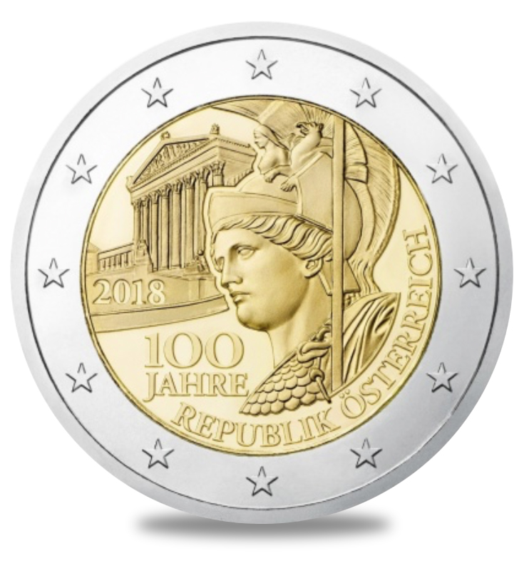 Austrian 2018 €2 euros commemorative coin - 100th anniversary of Republic
