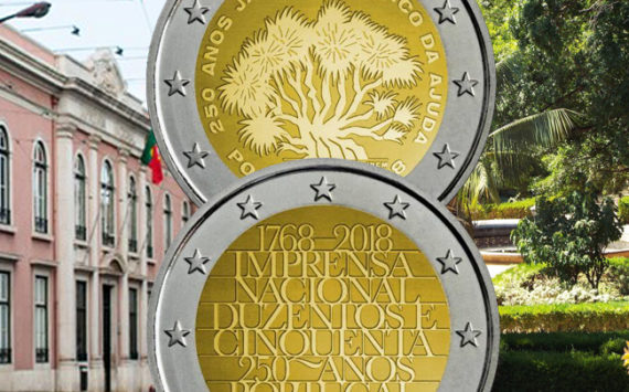 Portugal: 2018 €2 commemorative coins dedicated to National Printing works and to AJUDA garden