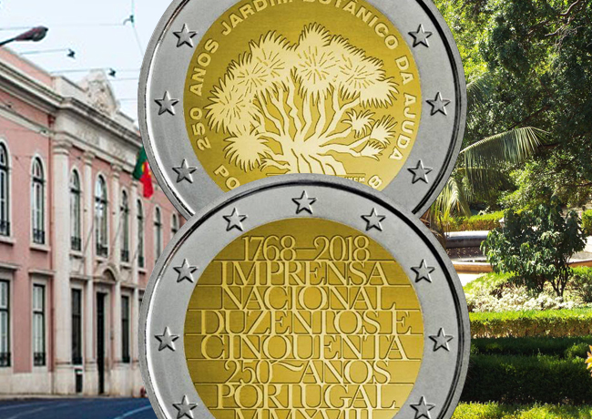 Portugal: 2018 €2 commemorative coins dedicated to National Printing works and to AJUDA garden