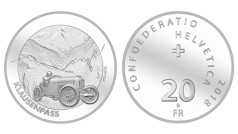 Silver coin "Klausen pass" Swiss Alpine passes series