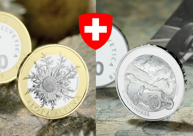 New Swiss commemorative coins: “Carline thistle” and “Klausen pass”