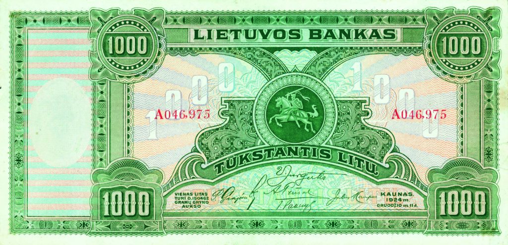 1000 litas - Banque de Lituanie du 11 Décembre 1924