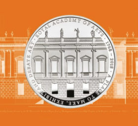 Commemorative 5 pounds proof silver coin marking 250th anniversary of Royal Academy