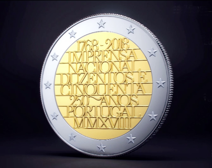 €2 commemorative coin dedicated to 250th anniversary of national printing office of Portugal