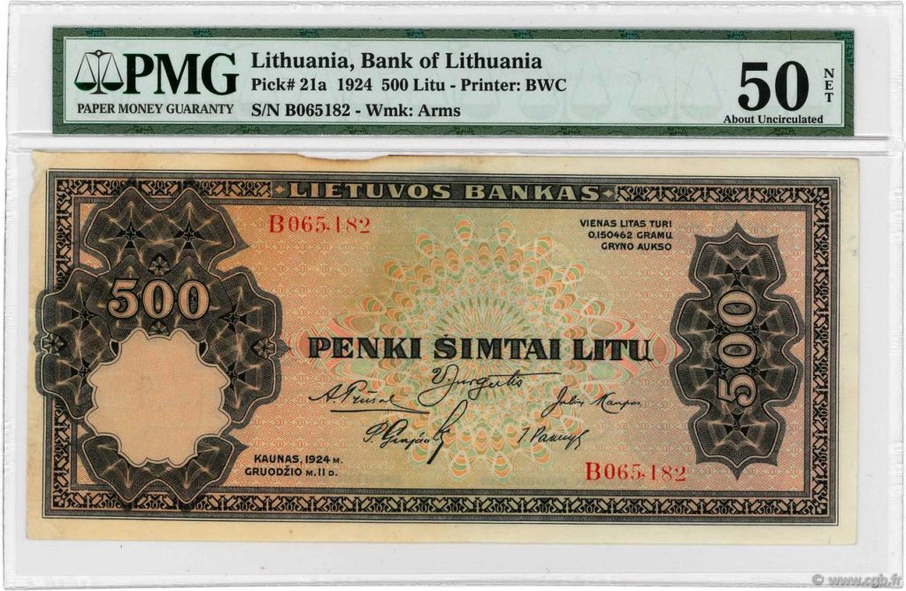 500 litas lietuvos bankas - Banque de Lituanie - 1924