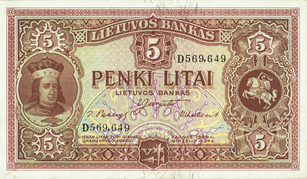5 litas - lietuvos bankas - 24 June 1929