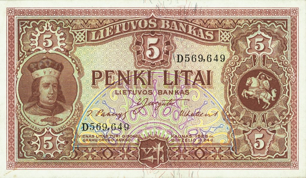 5 litas Banque de Lituanie du  24 Juin 1929