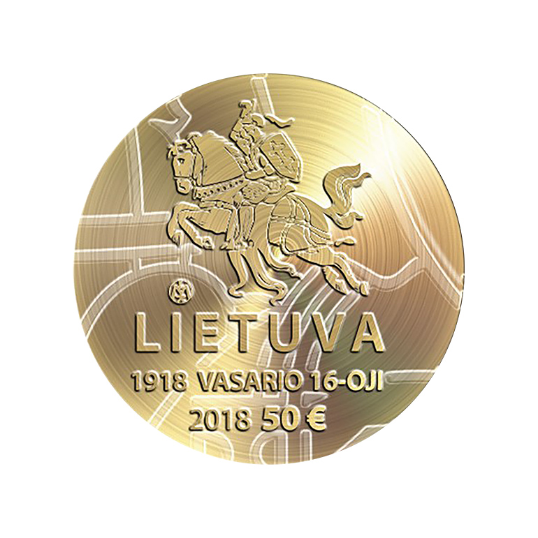 €50 coin dedicated to Signatories 100th Anniversary of the Restoration of Lithuanian’s Independence