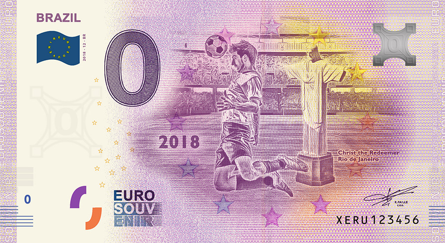 2018 RUSSIA football world cup - Brazil zero euro banknote