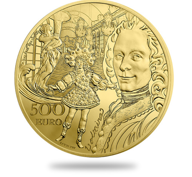 500€ Or - Voltaire et le roi Louis XIV dansant - Epoque Baroque - monnaie de Paris 2018