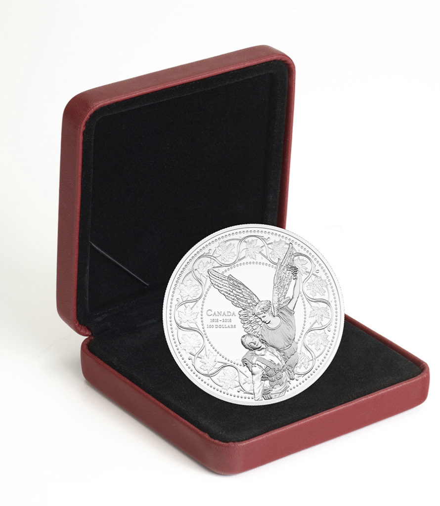 2018 $100 Fine Silver Coin - The Angel of Victory - 100th Ann. The First World War Armistice-Packaging