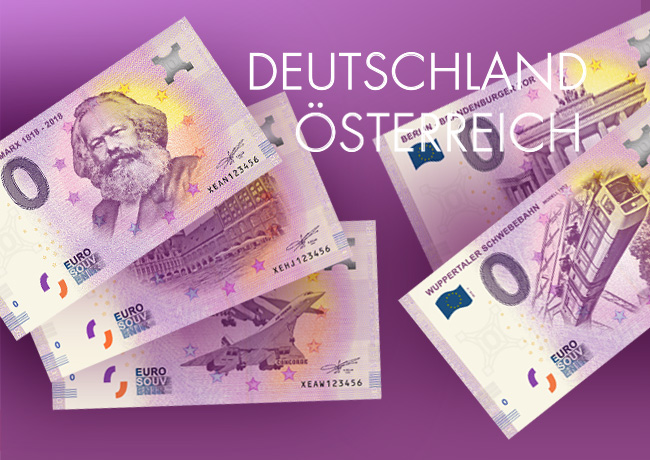 Billets 0 euro Souvenir touristique – Allemagne, Autriche 2018