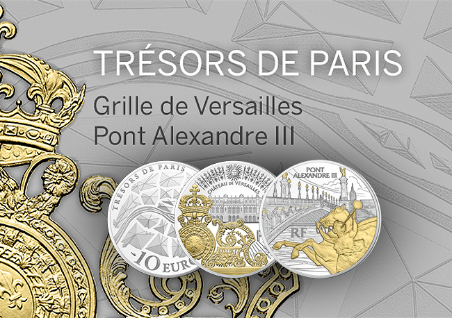 Pièces grille du château de Versailles et pont Alexandre III Monnaie de Paris  2018