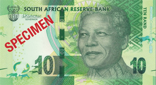 r10 South Africa: commemorative banknotes and coins for centenary of MANDELA's birth