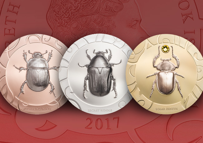 Elisabeth II 5$ Cook Islands Scarab Beetle – 3-Coin Set HR 1 oz Silver Proof