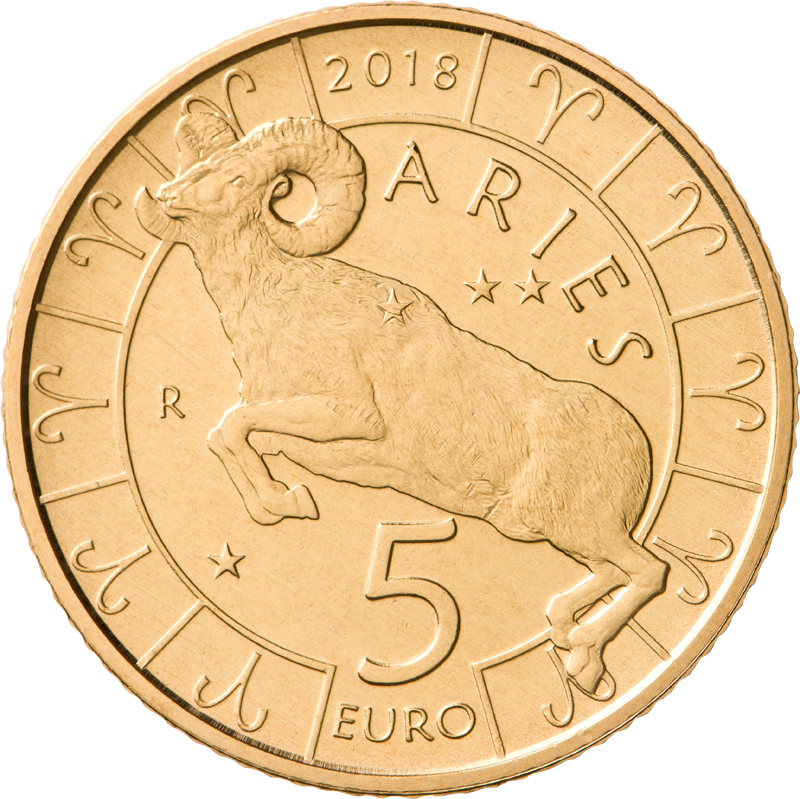 Pièce de 5 Euros de collection, BU, série “Horoscope” - Bélier Saint Marin 2018