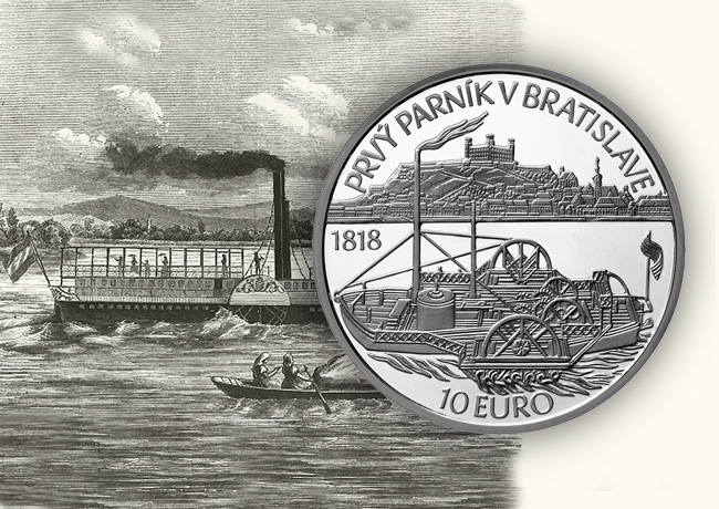 10€ Steamer Carolina 1818-2018 – Premier bateau vapeur sur le Danube – Pièce commémorative slovaque