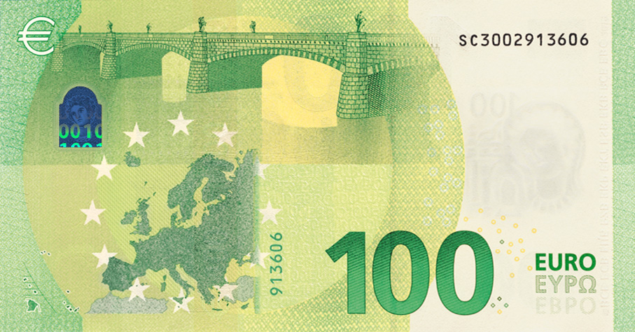 2019 new €100 and €200 euro banknotes - EUROPA series new 100 euro note - new 100 euro - new euro notes - new euro banknotes