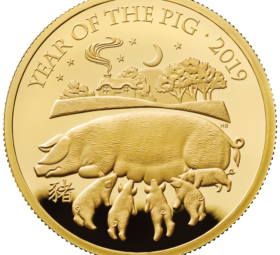 Commemorative coins for  2019 Lunar Year of the Pig struck by Royal Mint
