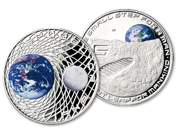 5 5 50eme Anniversaire Premiers Pas Sur La Lune Italie 19 Numismag