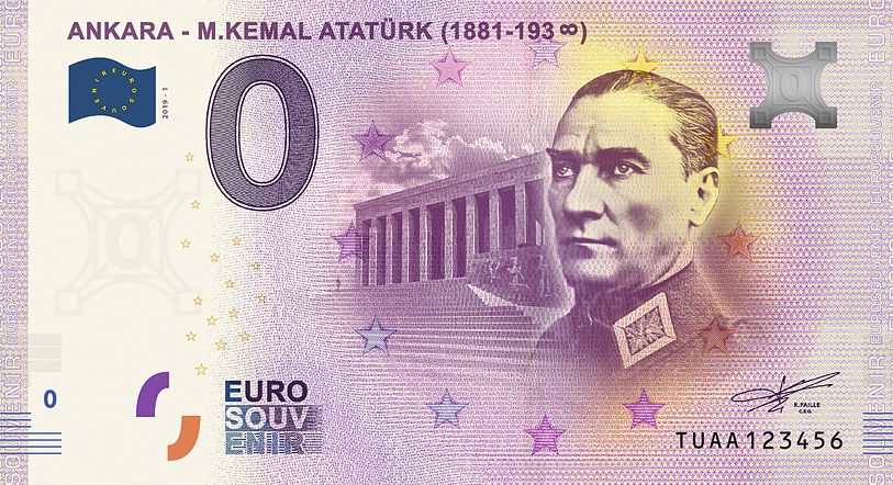 Zero Euro Ataturk 19 Euro Souvenir Banknote Zero Euro Ataturk 19 Euro Souvenir Banknote Numismag