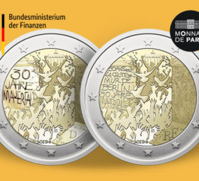 2019 french and german joined €2 commemorative coin: Fall of Berlin wall