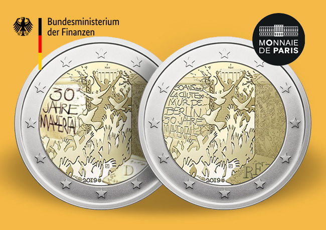 2019 french and german joined €2 commemorative coin: Fall of Berlin wall