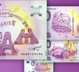 Zero euro banknotes in 2019 BERLIN World Money Fair