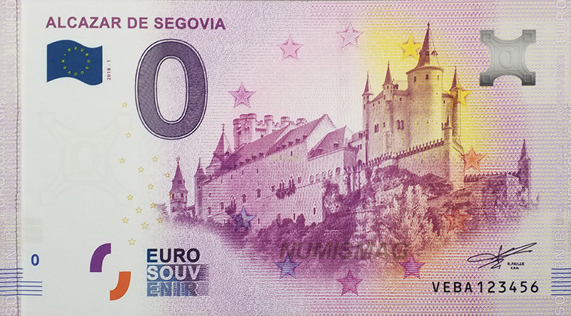 Billet zero euro Alcazar de Segovia Espagne