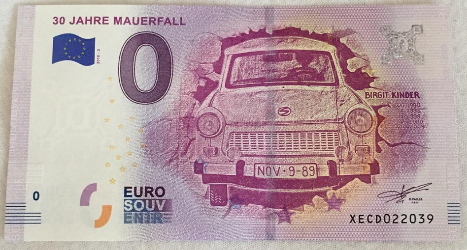 Zero euro banknote: TRABANT zum Angriff Berlinem Mauer/ TRABANT to the assault of BERLIN Wall