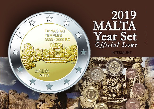 Coffret BU Euro MALTE 2019 – TEMPLE DE TA’HAGRAT  – pièce de 2 euro temples de Ta’ Hagrat