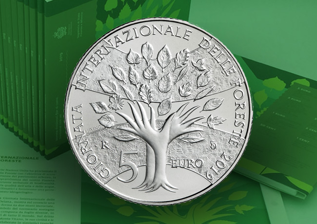 5 Euro coin silver BU San Marino, dedicated to the International Day of Forests – 2019