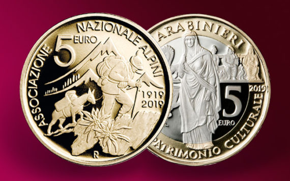 With two New 5 Euro Commemoratives coins Italian Mint Commemorates Carabinieri and Alpine Corps