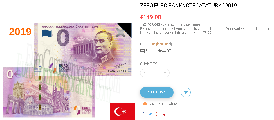 New 2019 zero euro banknotes series ATATURK - Mustafa KEMAL