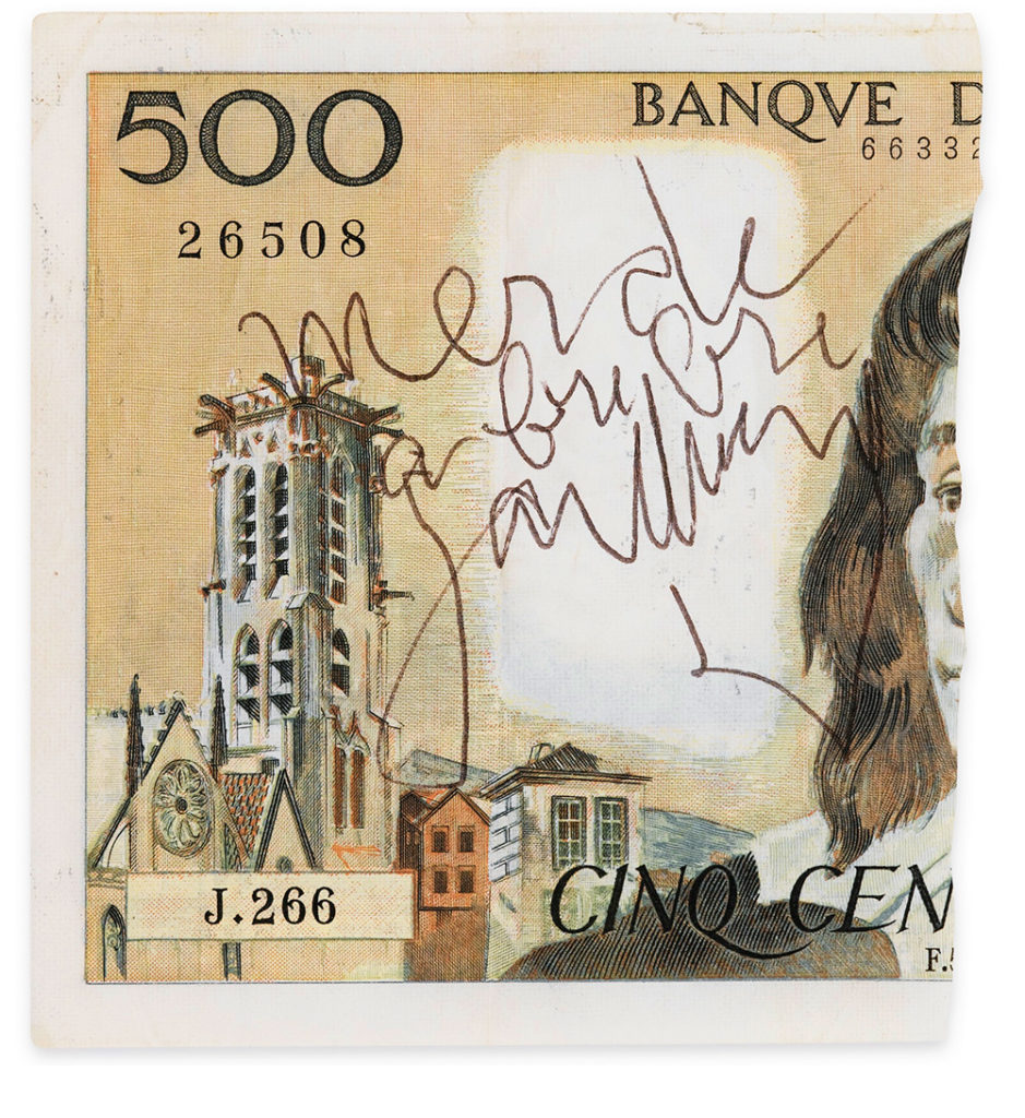 Un billet de 500 francs Pascal, déchiré par Gainsbourg, vendu chez Sotheby's