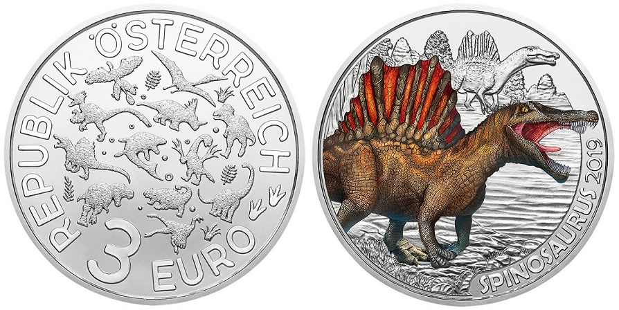 2019 Austrian Supersaurs €3 coins series: theSpinosaurus Aegyptus