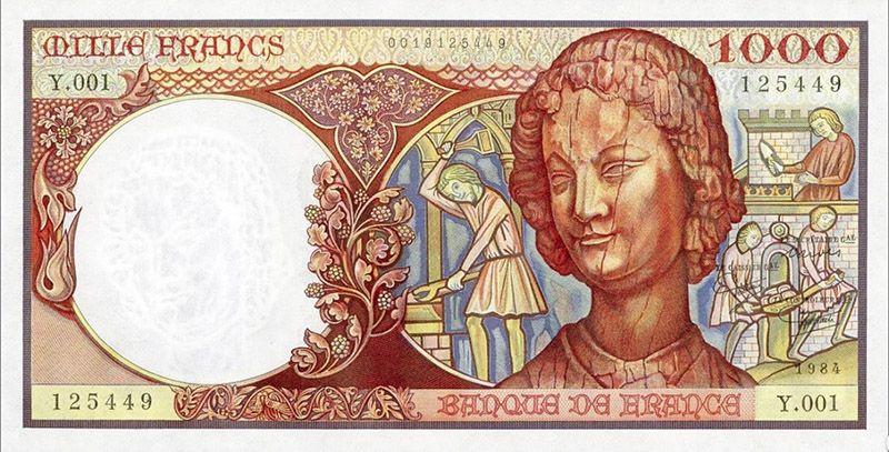 1000 Francs ART MÉDIÉVAL, l'Ange de Reims, type 1984