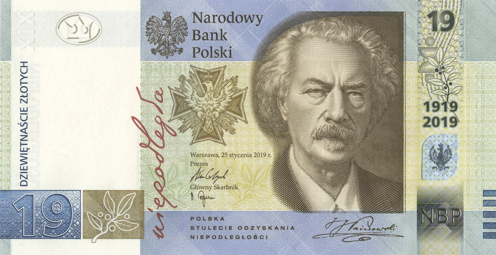 2019 Polish Security Printing Works commemorative Banknote of zl19