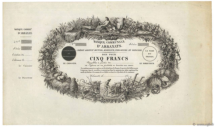 Billet de 5 francs de La Banque Communale d'Arbanats, fondée par Maurice de La Châtre