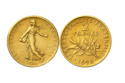 A 1898 2 francs gold coin that is worth at least €50 000!