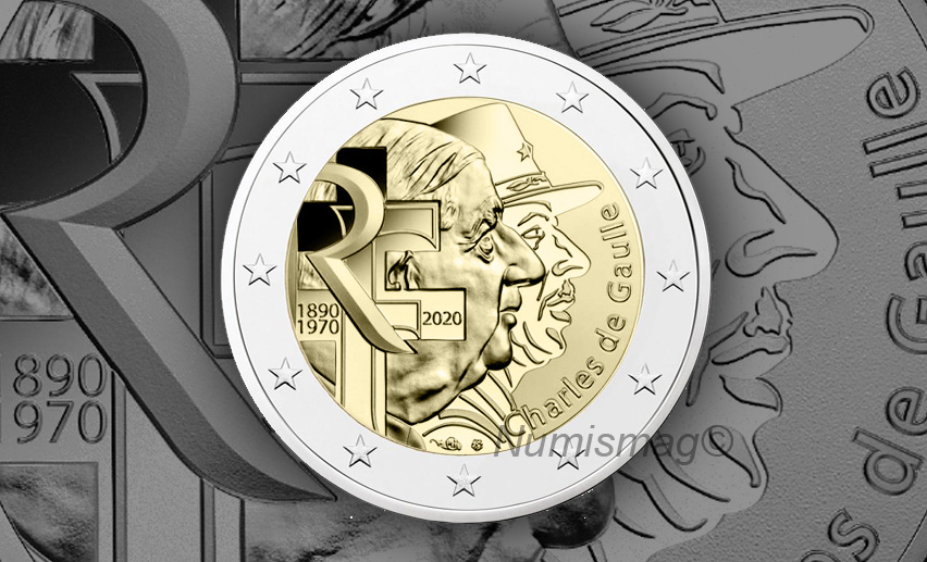 2020 french €2 commemorative coin celebrating General DE GAULLE